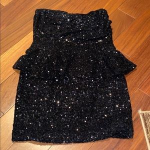 Strapless black sequins dress